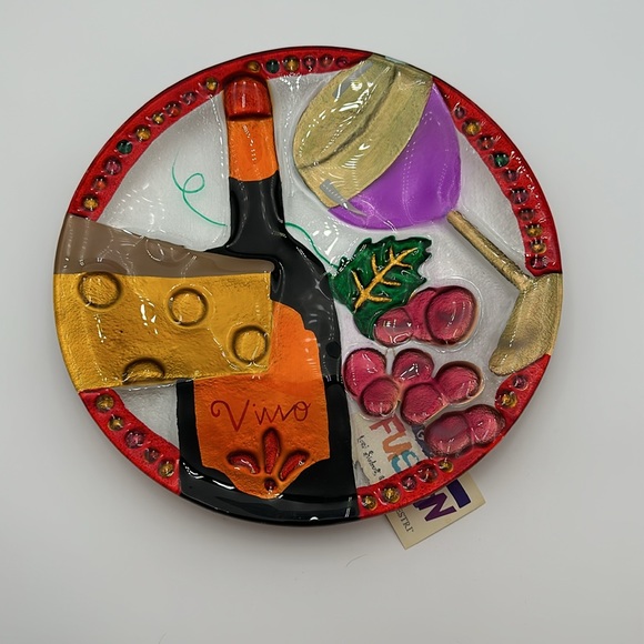 Lori Siebert for Sylvestri Platter Vino Wine & Cheese Fused Glass Art Glass NWT - Picture 4 of 16